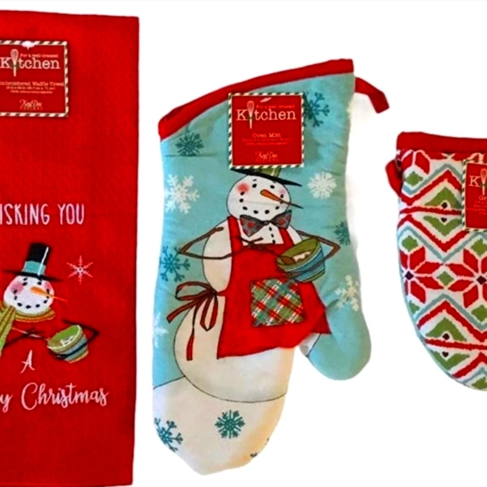 Snowman Baking Kitchen Towel Gift Set for Bakers Hostess 4 Piece